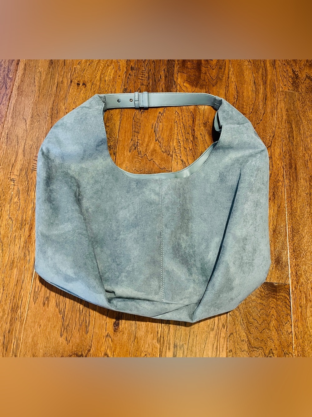 Suede Hobo Shoulder Bag in Dusty Blue